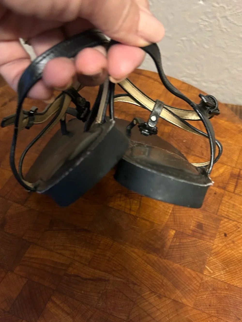 Michael Kors Black Leather Thong Sandals with Gold Accents